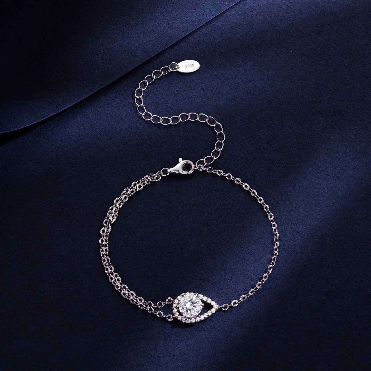 925 Sterling Silver Moissanite Bracelet with Pavé Setting 15+6cm for Women