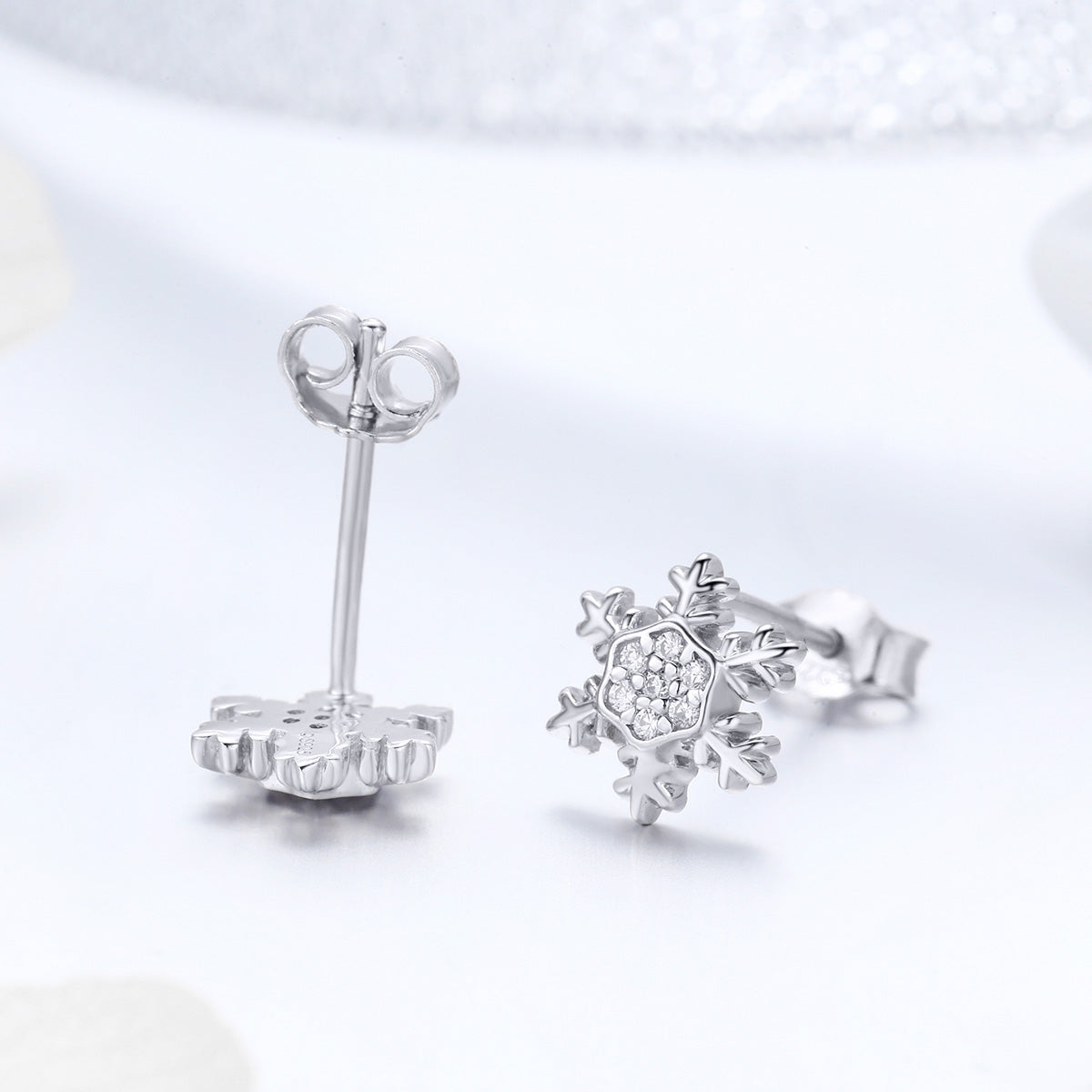 S925 Sterling Silver Earrings with CZ in Pavé Setting - 0.8*0.8cm for Women