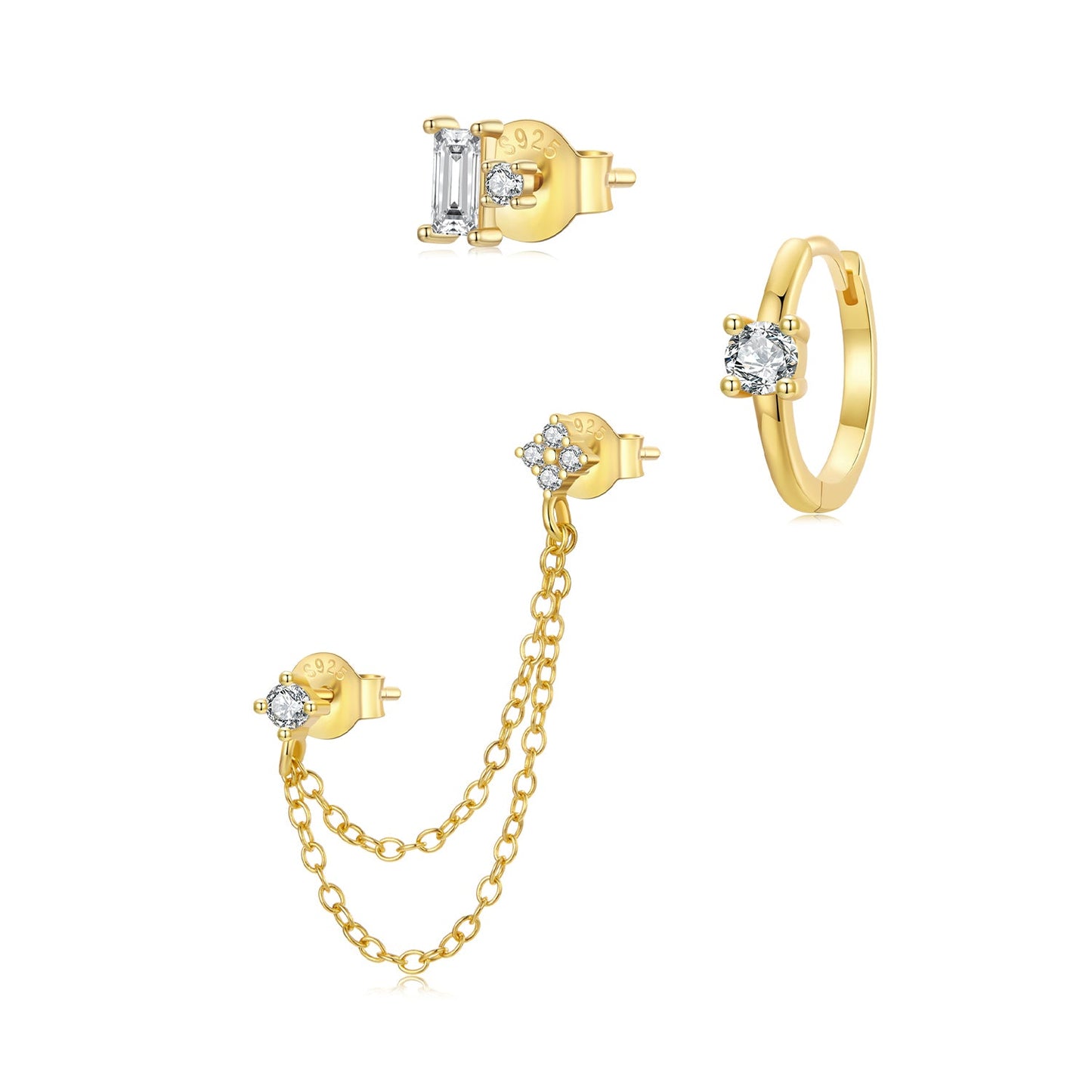 925 Sterling Silver Mini Stud Earrings with Gold Plating and CZ
