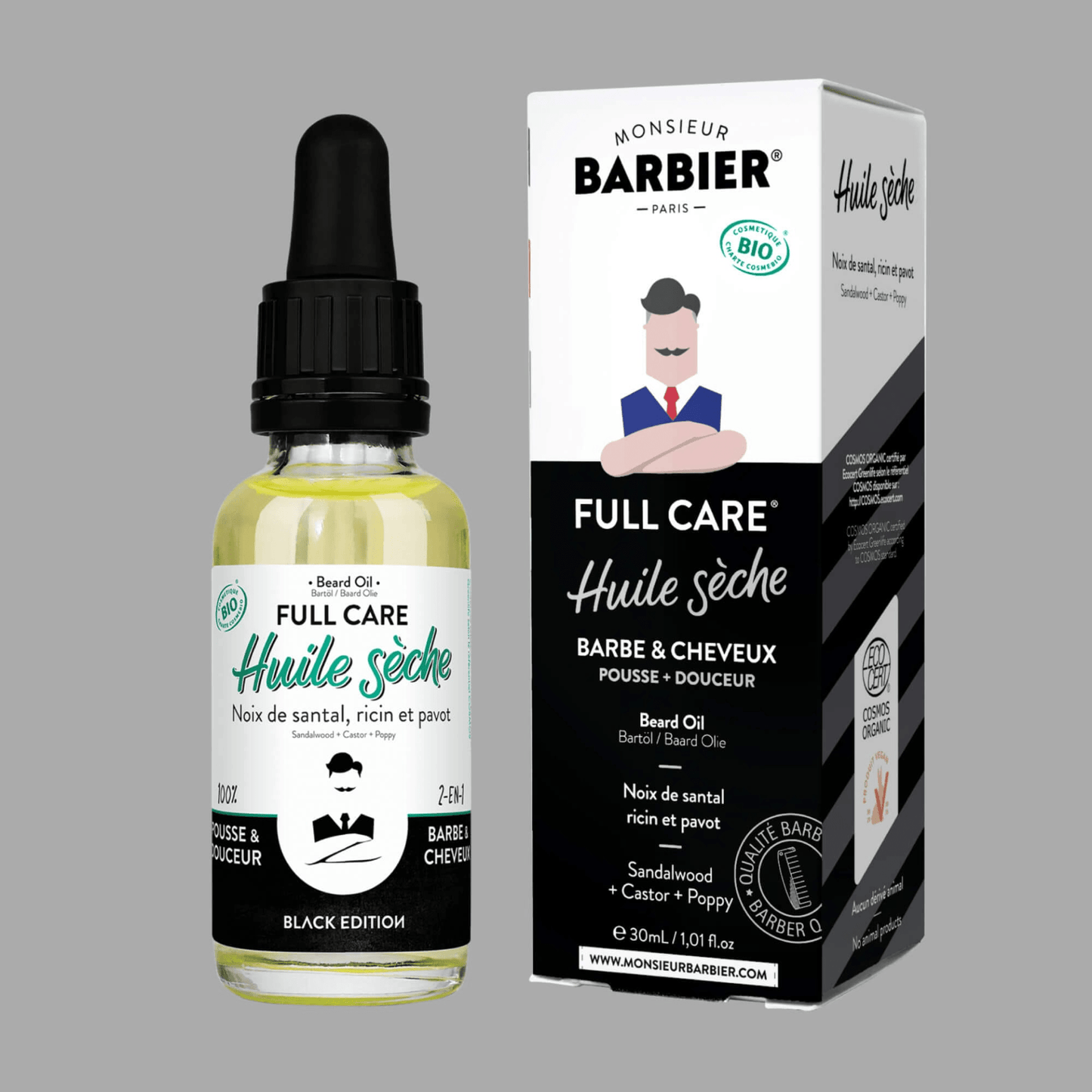 Organic Beard Oil for Men – Full Care Black Edition, Dry Non-Greasy Blend, 30mL