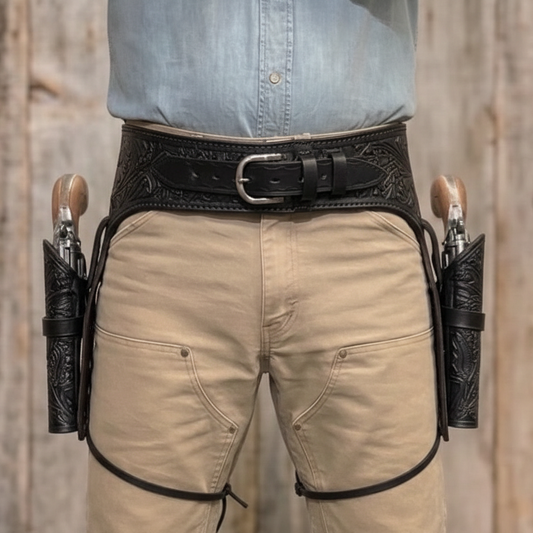 Double Western Holster & Belt 22 Cal - Black
