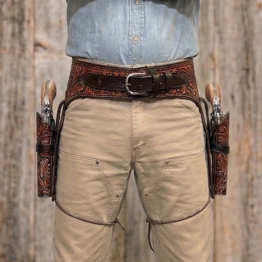 Double Western Holster & Belt .38 .357 Cal - Brown