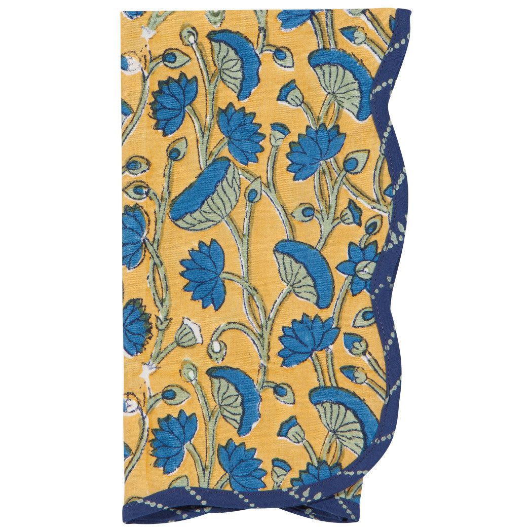 Set of 12 Fan Flower Block Print Napkins