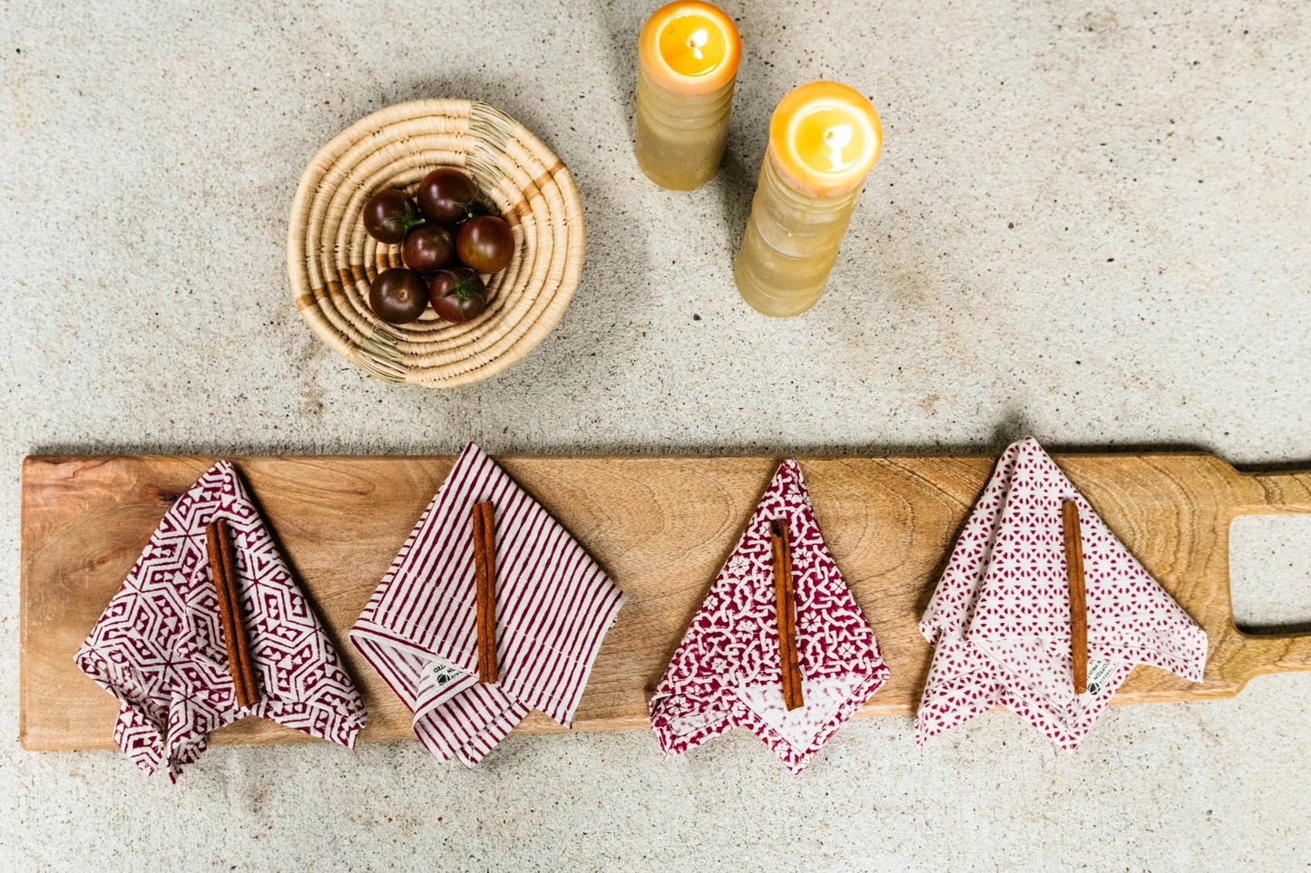 SOLACE Hand Block Printed Napkins – Set of 4. Cotton – Fair Trade – Artisan Made