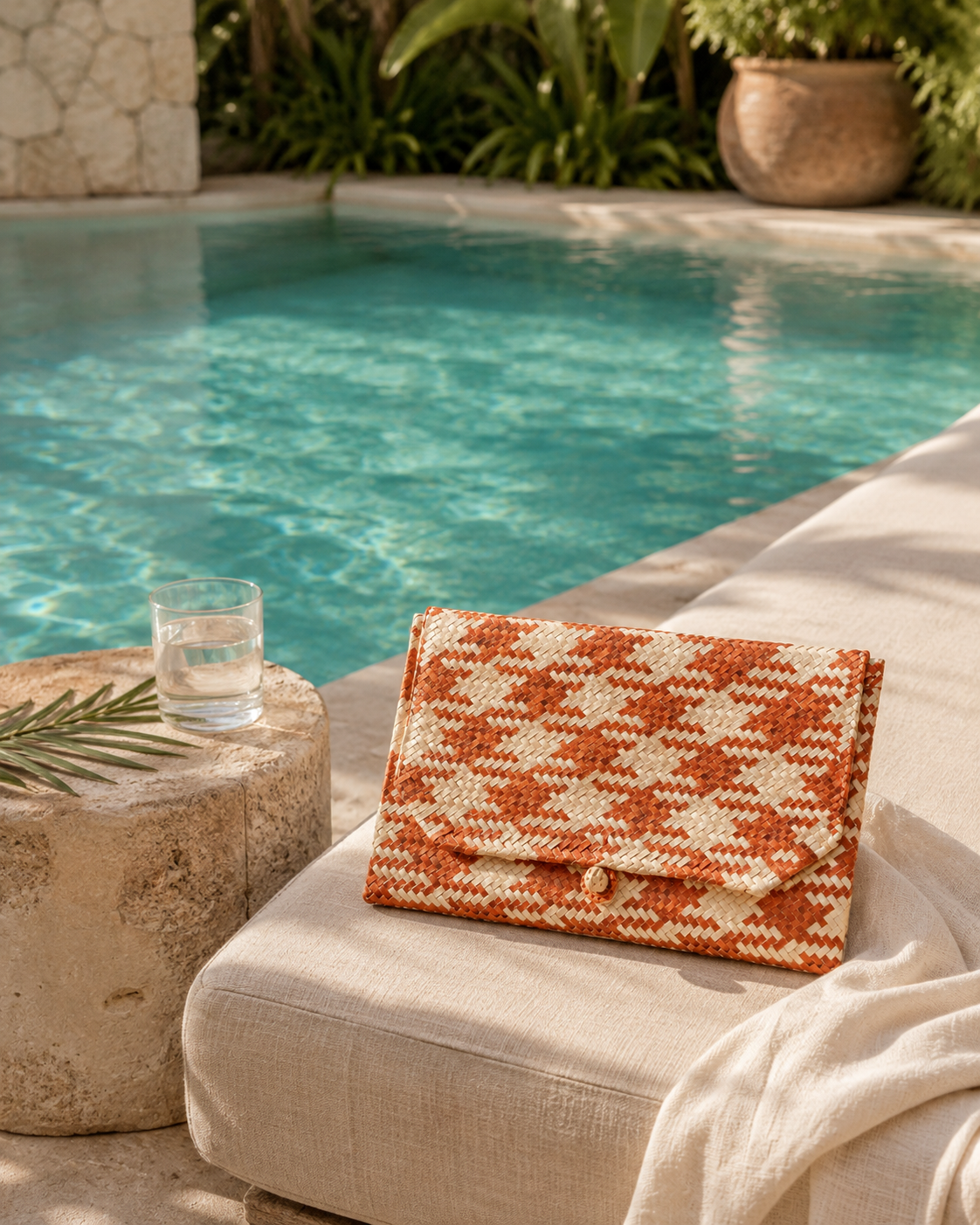 Plaid Rattan Clutch