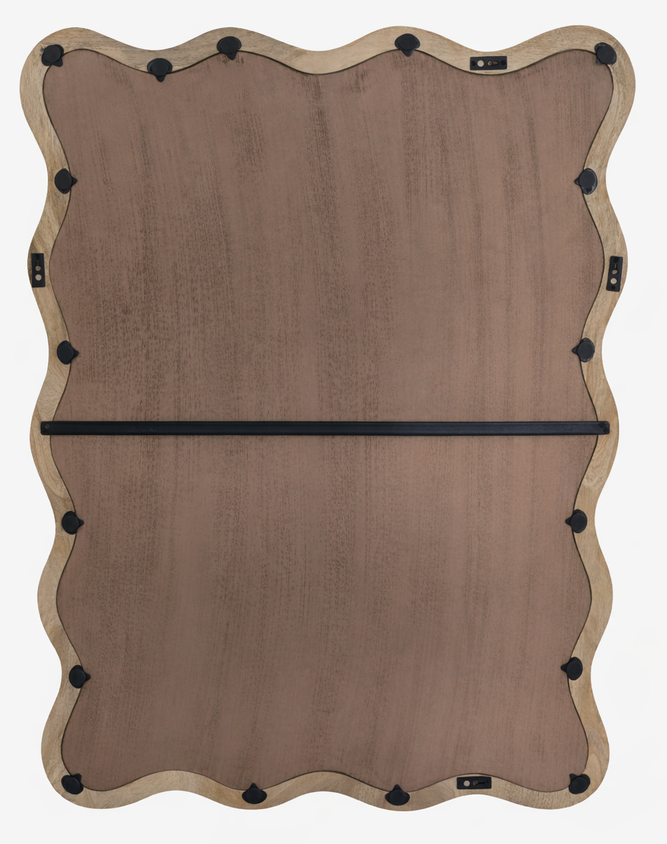 Decorative Wavy Wall Mirror with Mango Wood Frame, 36x48"