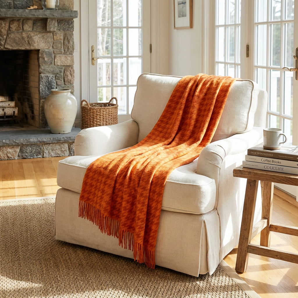 Southampton Home Naturally Weighted Houndstooth Throw ~ Orange ~
