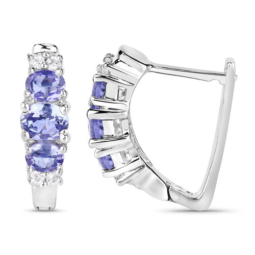 1.52 Carat Genuine Tanzanite and White Topaz .925 Sterling Silver Earrings
