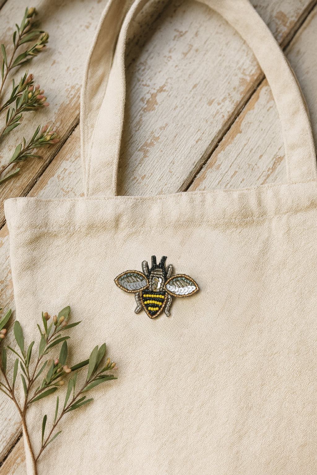 Bala Mani Beaded Bee Brooch Pin - Handmade