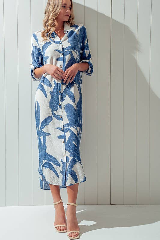 palm leaf shirt dress Karlie Pink & Orange Palm Leaf Floral Maxi Shirt Dress, M