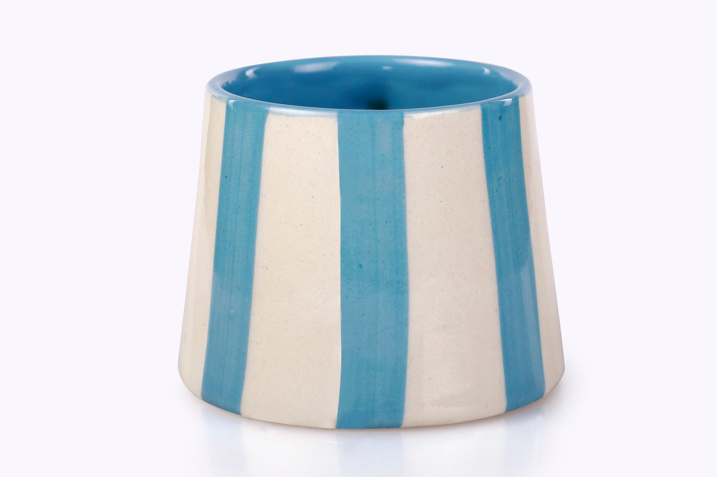 Ceramic Aqua Blue Stripe  Coffee cup - 3.5 x 2.5 Inches ( Set of 4 )