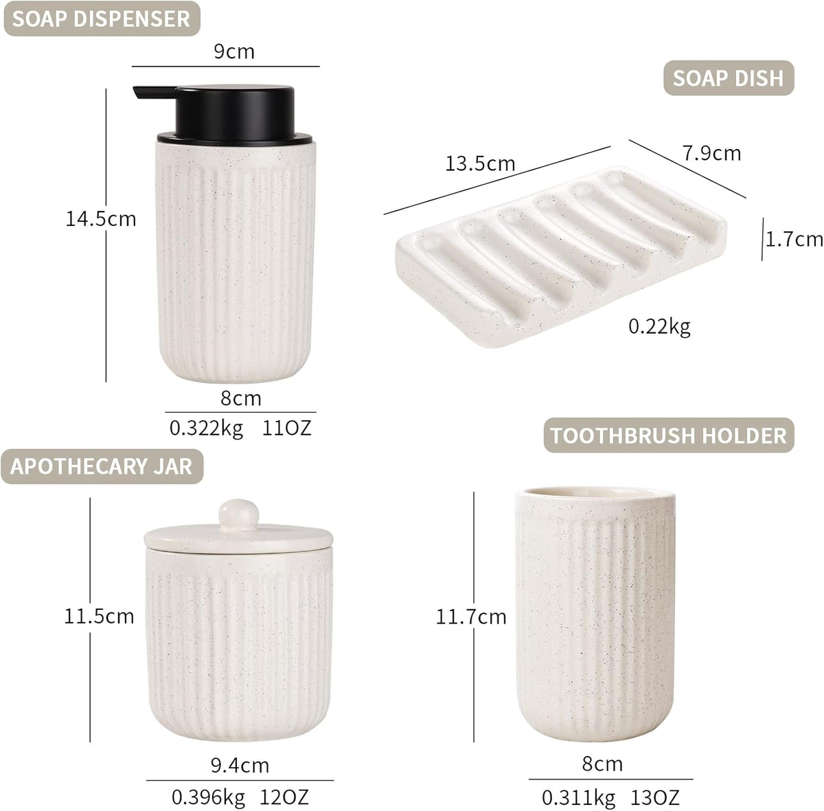 BosilunLife Pockmark Foaming Bathroom Set Recycled Eco-Clay