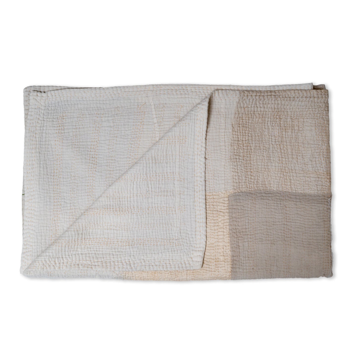 Gray Mist Fray Patch Kantha Throw