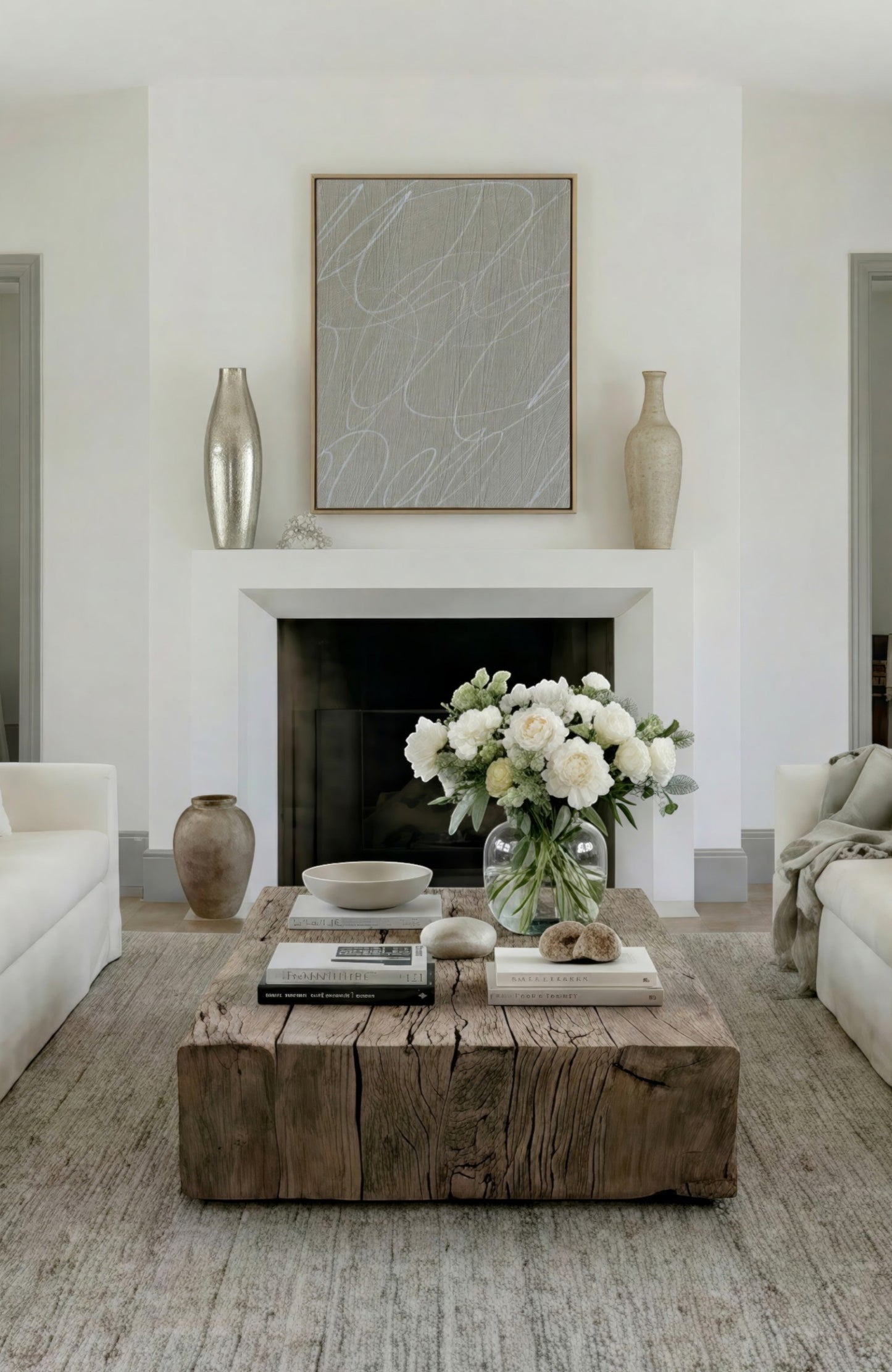 Gestural Marks in French Linen Framed Canvas Wall Art