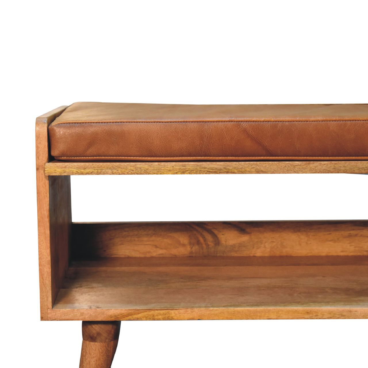 Solid Wood Bench with Leather Upholstered Seat