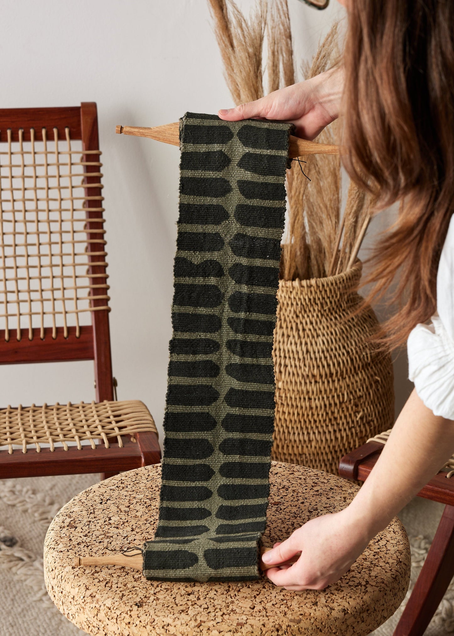 Flexibility Bogolan Wall Totem in Black with Grey Lines