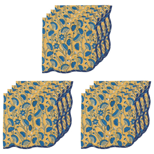 Set of 12 Fan Flower Block Print Napkins