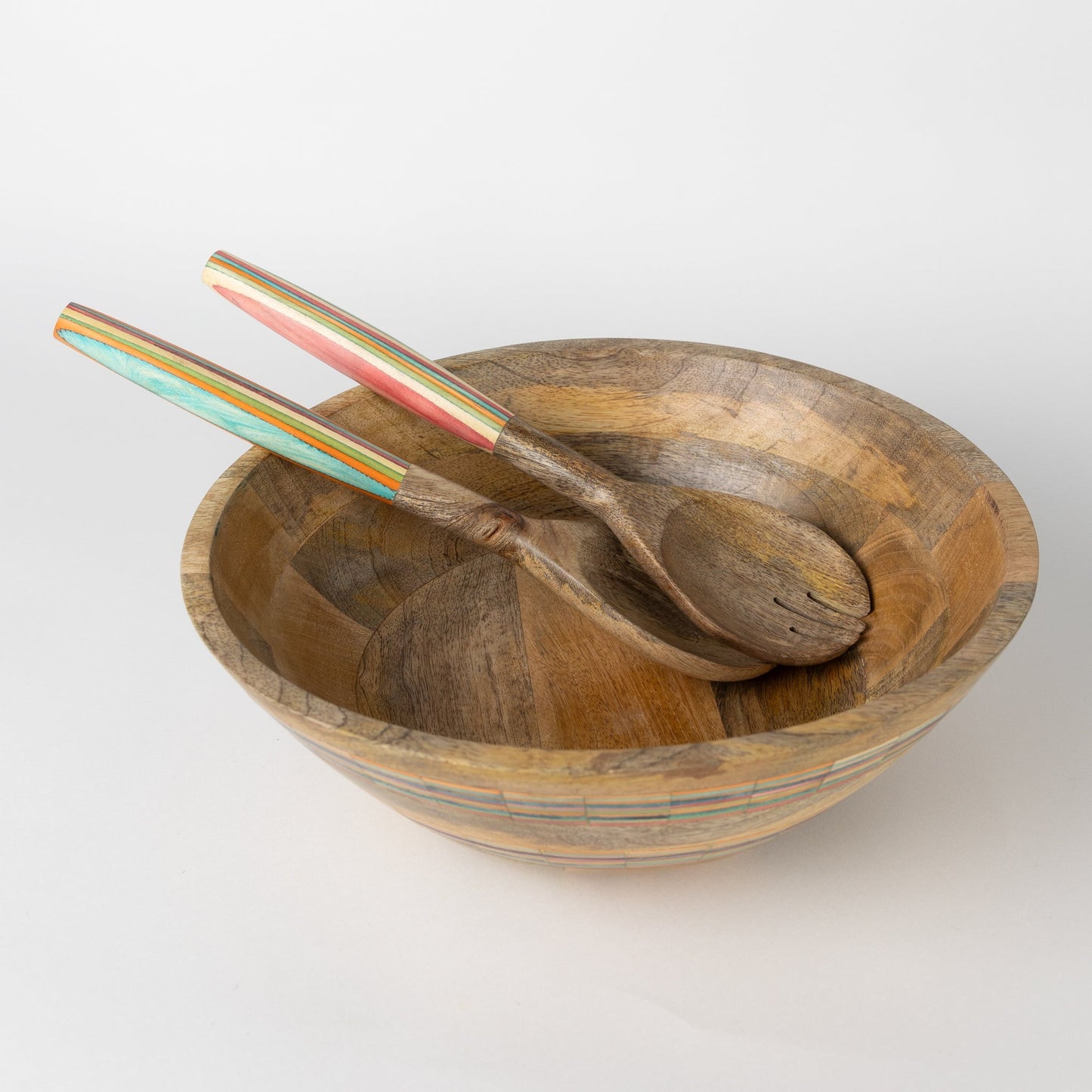 Striped Mango Wood Salad Bowl