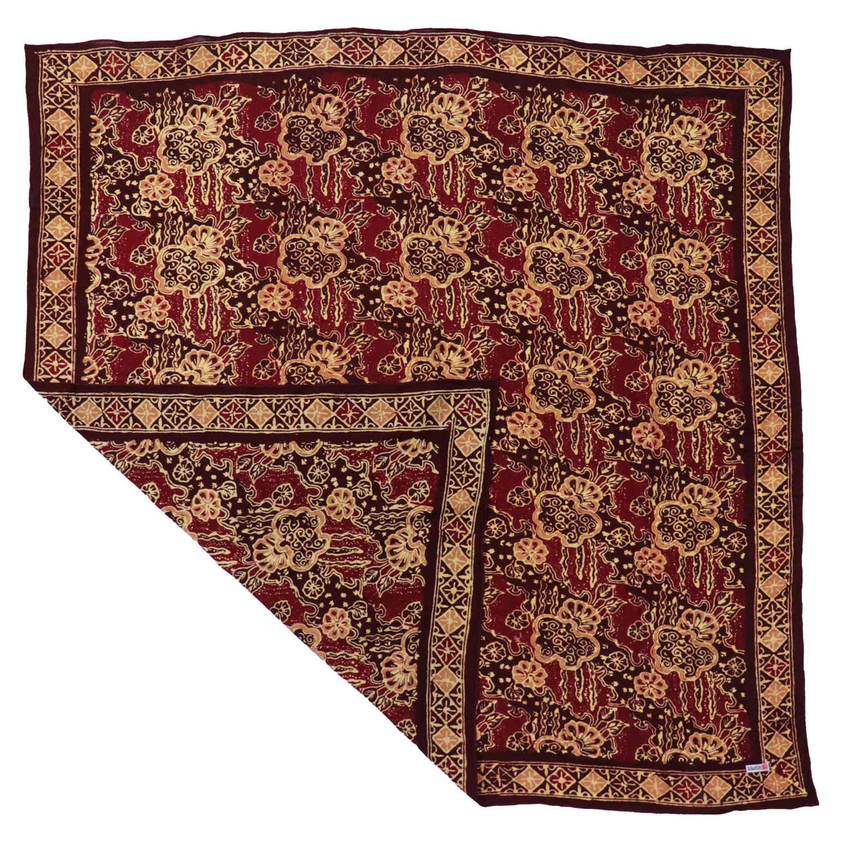 Large 39" Hand Dyed Batik Bandana, 100% Soft Cotton, Sunlit Garden, Red Burgundy