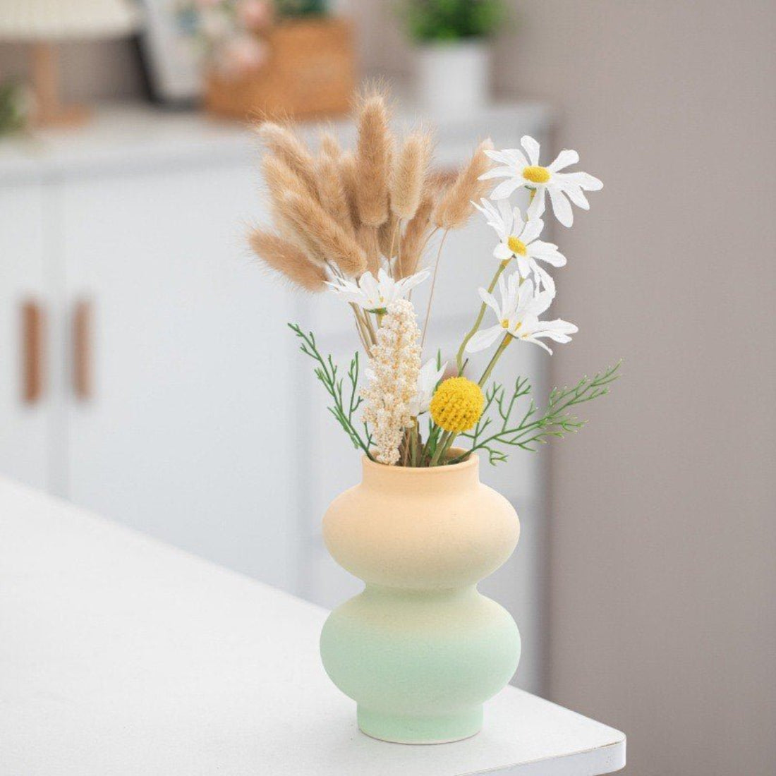 Handmade Ceramic Gradient Vase, Dopamine Geometric Matte Flower Vessels
