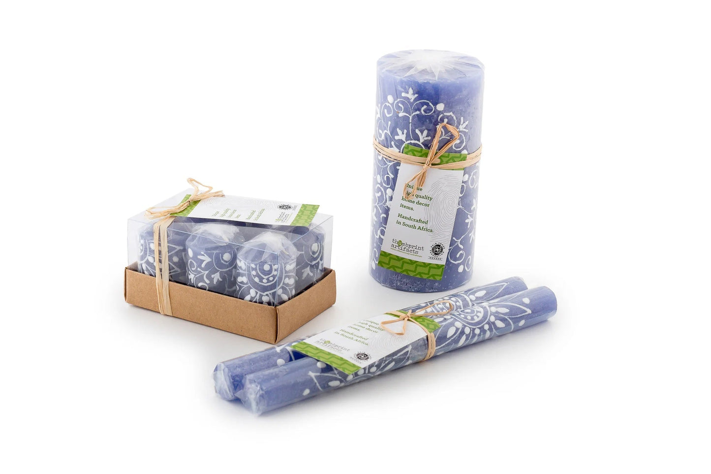 Henna White on Blue Painted Candles