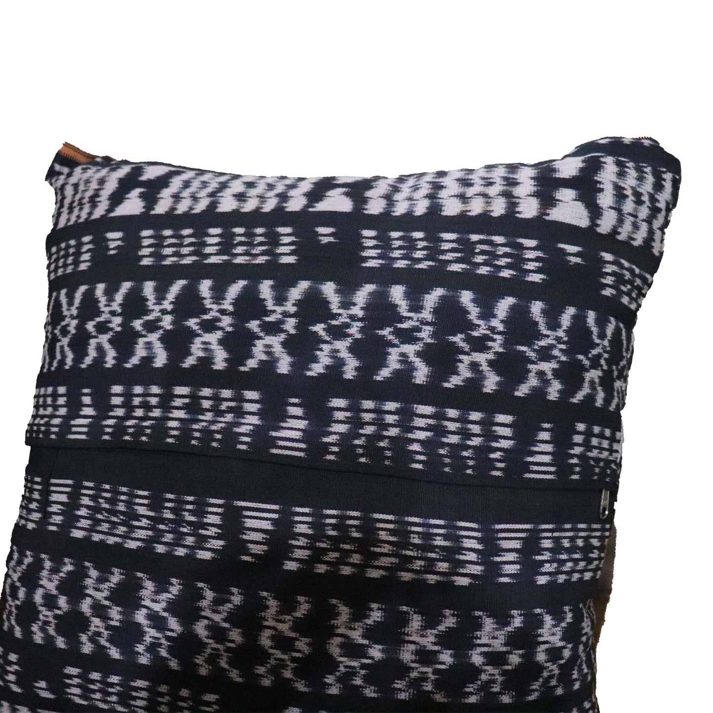 Handwoven Ikat Pillow Cover, Heritage Fire, Black and Orange. 22 x 22inches, Cushion