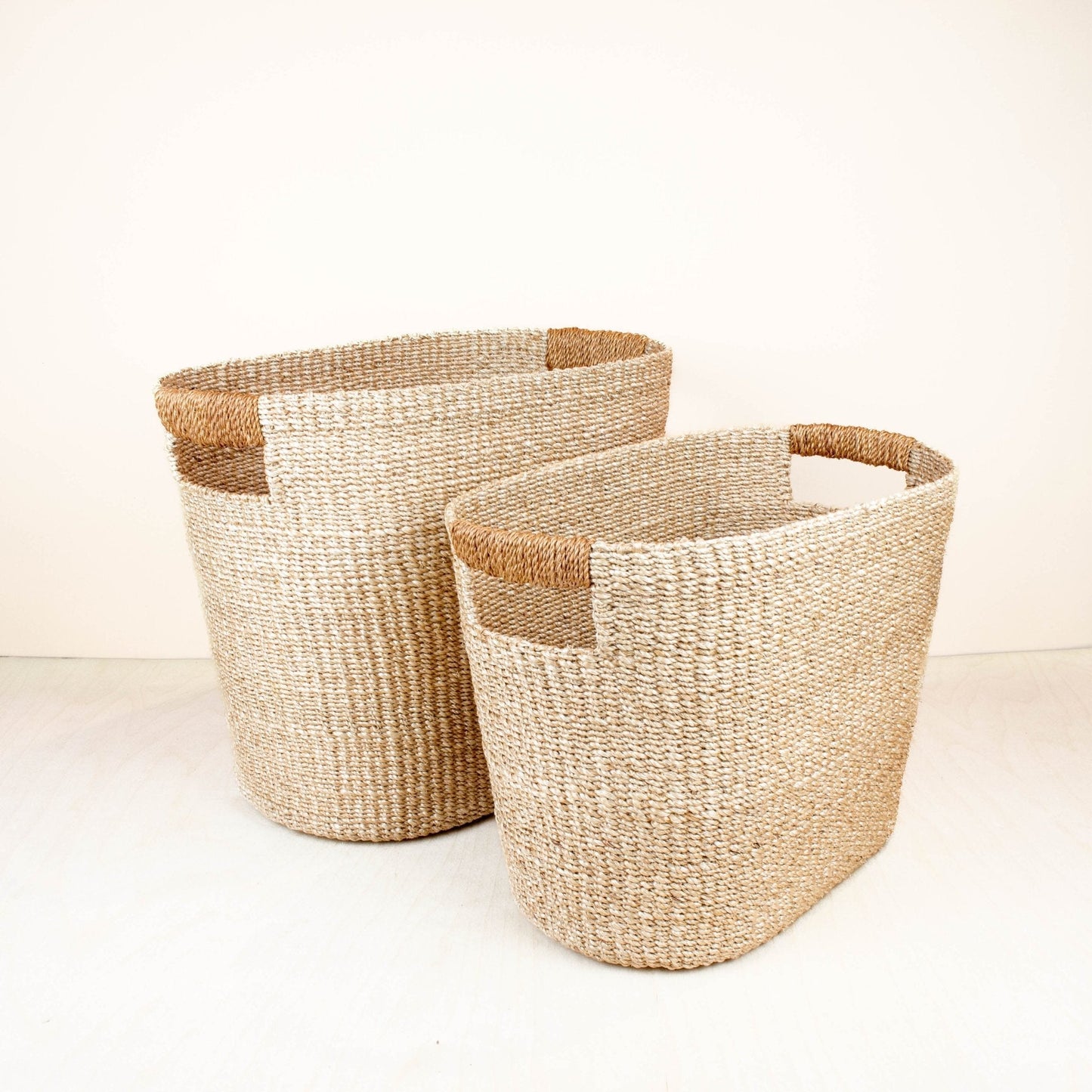 S/2 Tan Oval Woven Baskets