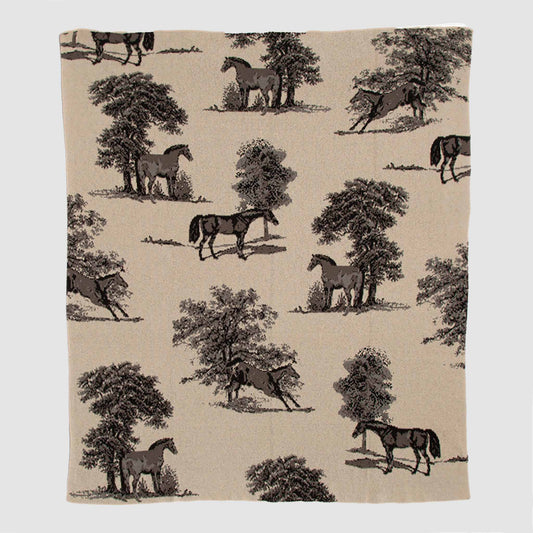 Equestrian Toile - Cotton Sustainable Knit Throw Blanket
