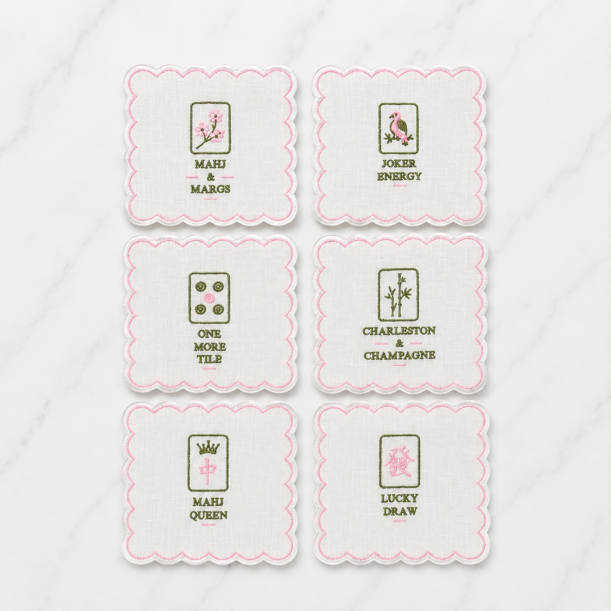 Embroidered Mahjong Mix Cocktail Napkins (Set of 6)