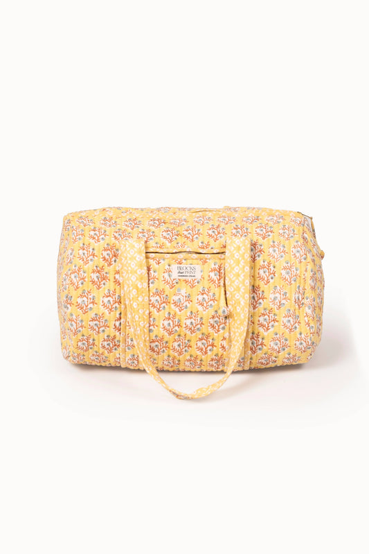 Sunwashed Mogra Block Print Quilted Duffle Bag