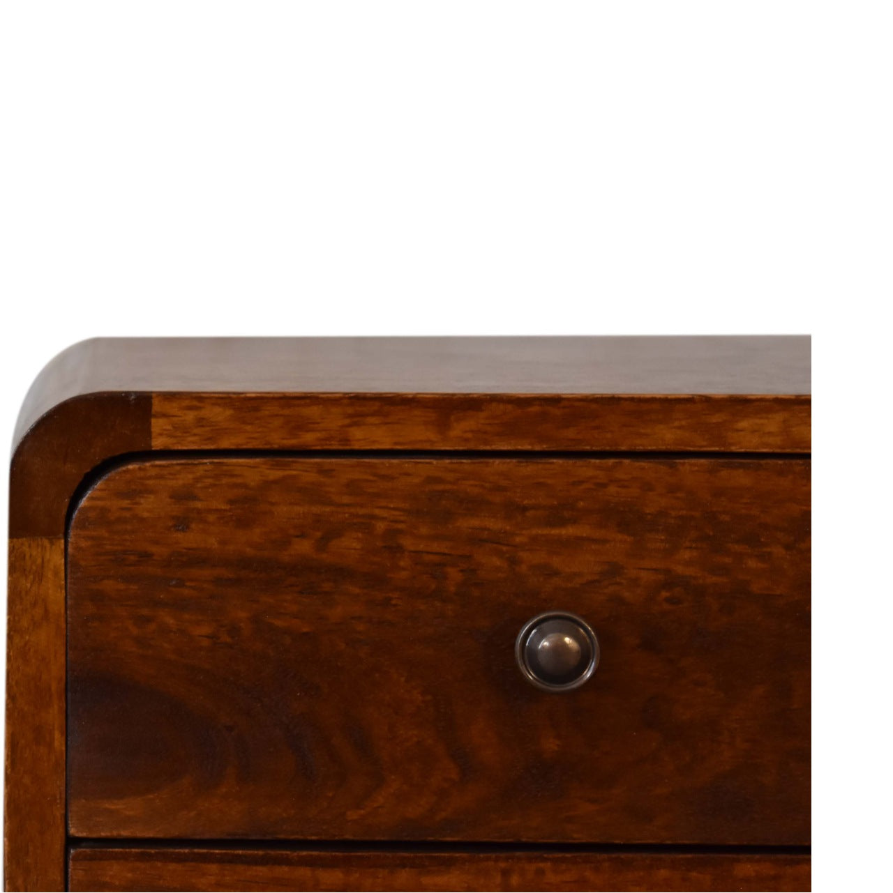 Solid Wood Mini Chestnut Curved nightstand, 2-Drawers, Brown