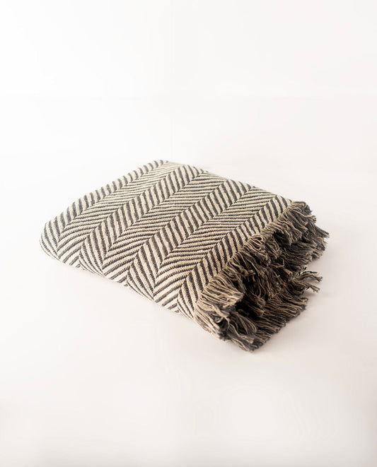 Neutral Herringbone Jacquard Woven Throw