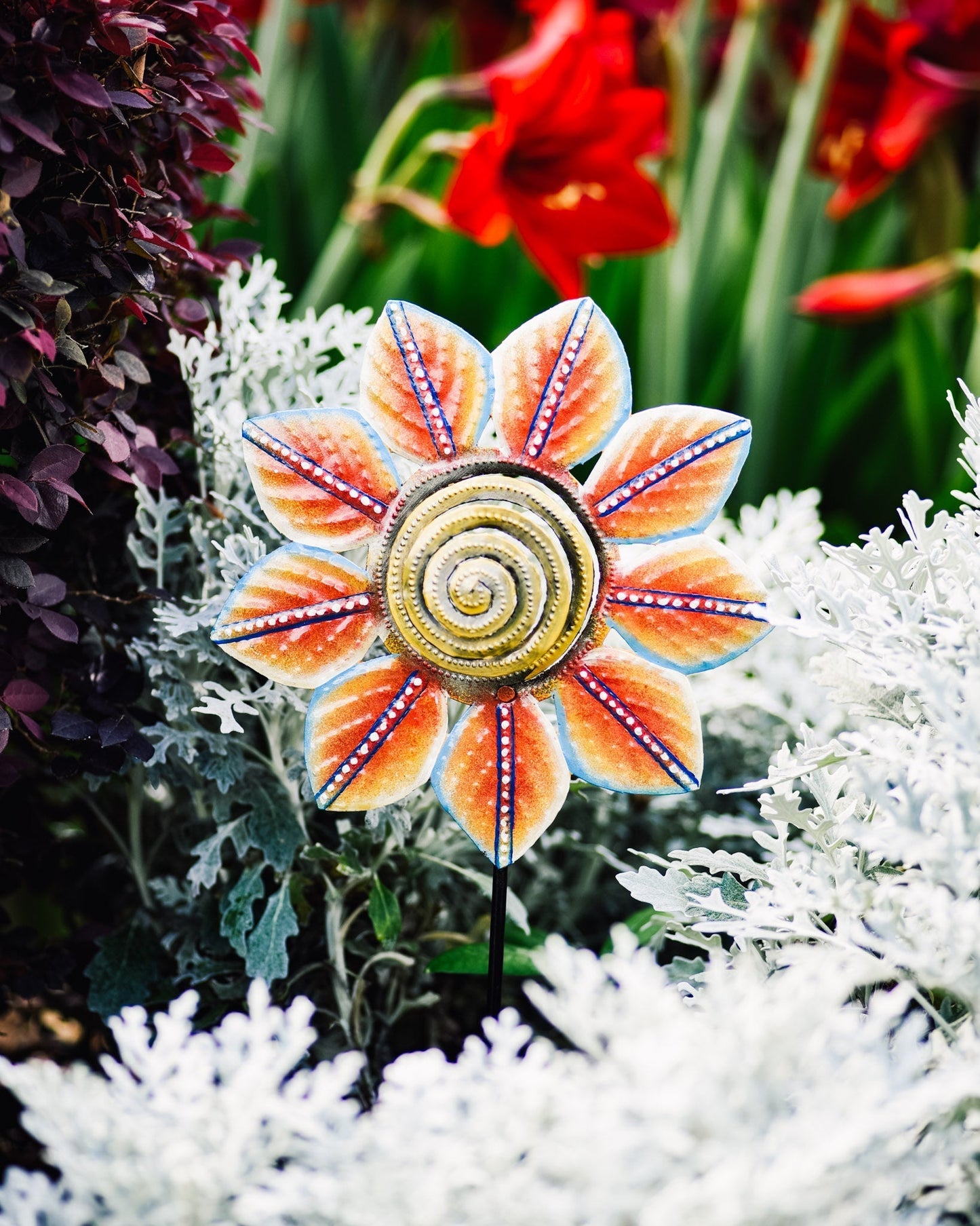 Orange Petal Painted Garden Stake