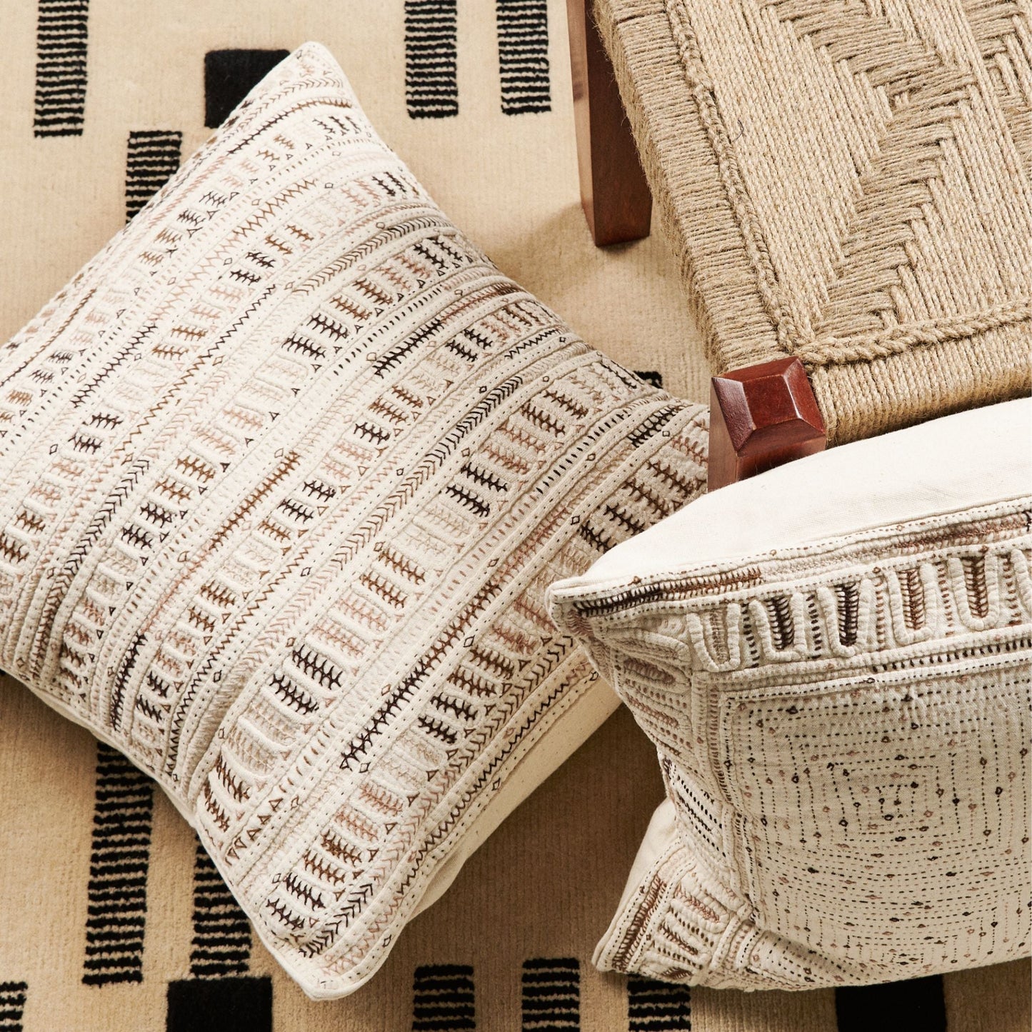 Maze Brown Handwoven Hand Embroidered Organic Cotton Pillow - Osadia Concept Store