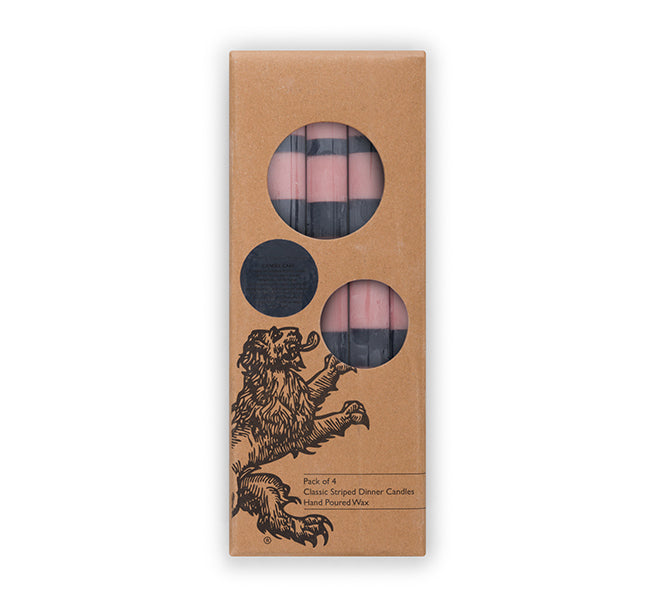 Striped Dinner Candles in Old Rose and Indigo Blue