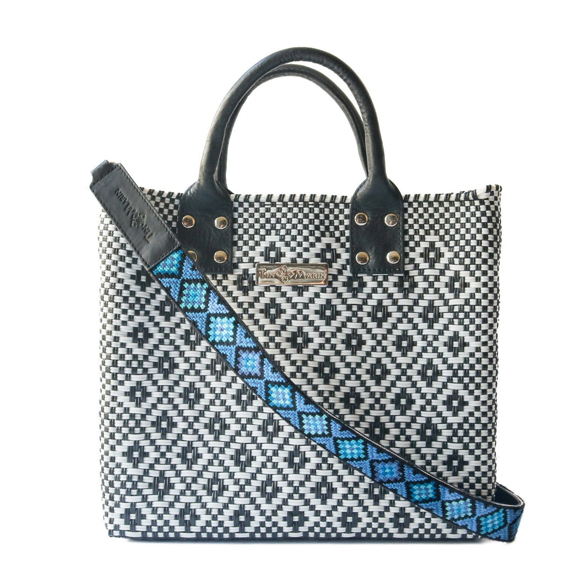 Panda Large Woven Crossbody Bag with Leather