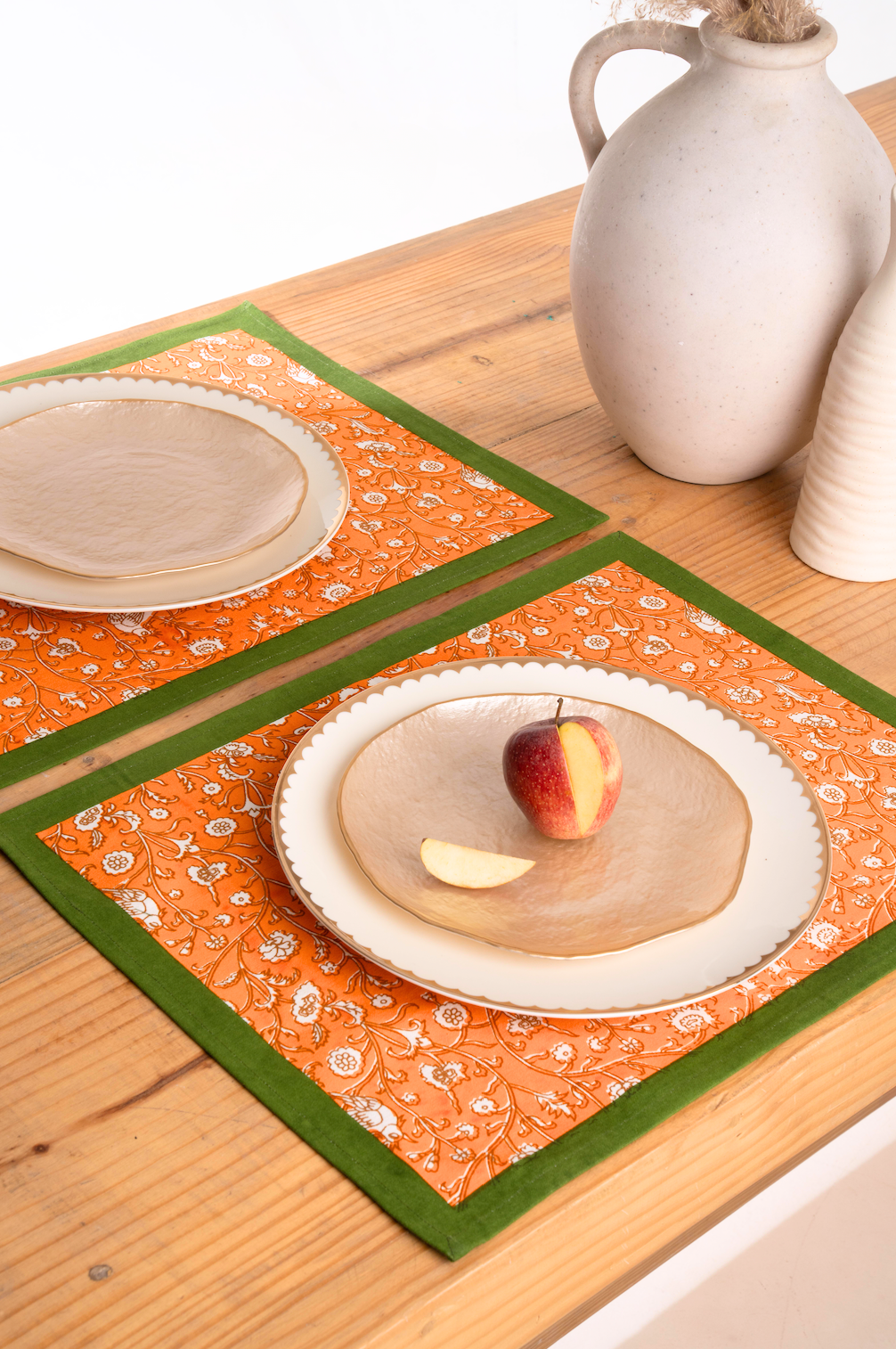 Birds of a Feather Orange Blockprint Placemat, Set of 2