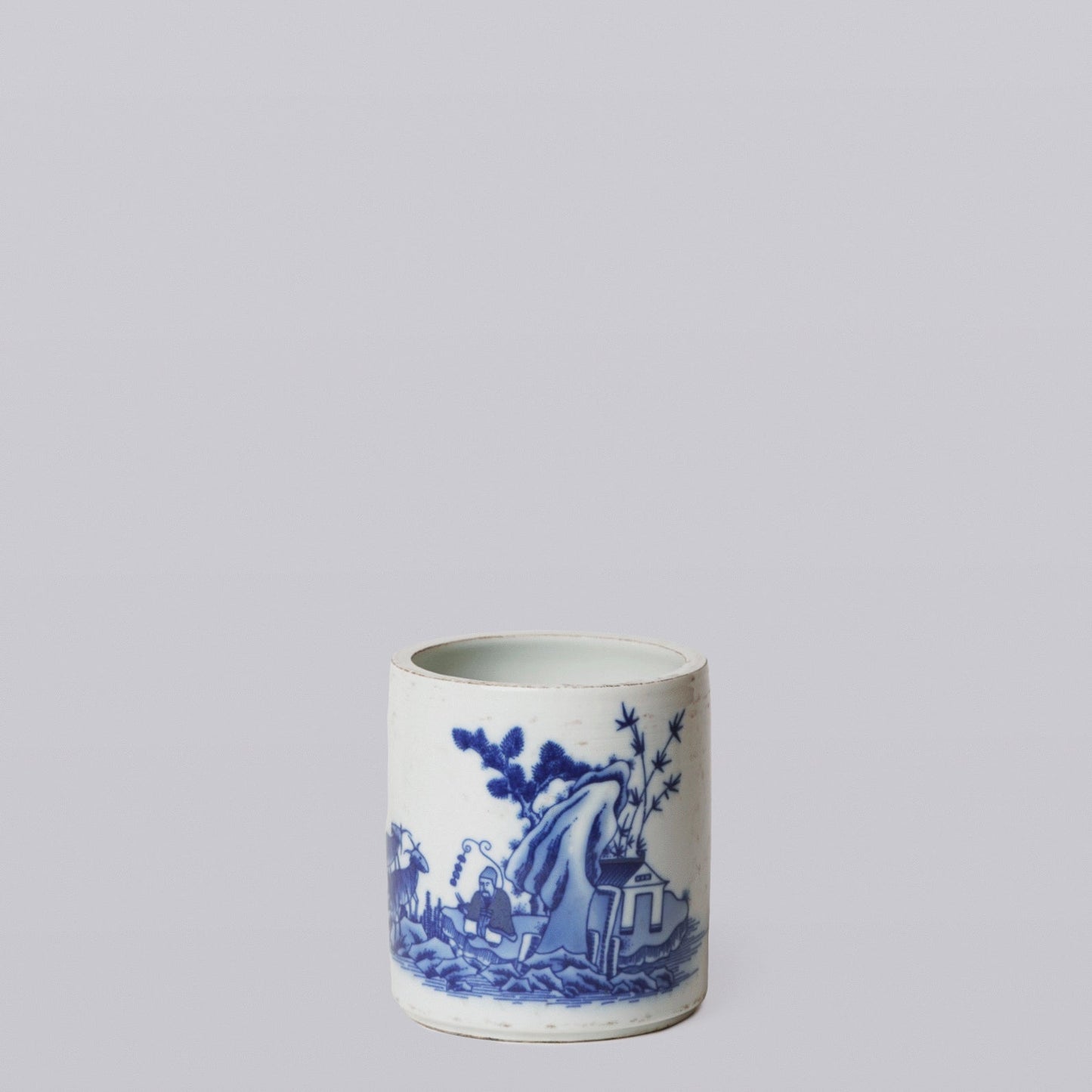 Tiny Blue and White Porcelain Shepherd Cachepot