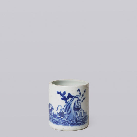 Tiny Blue and White Porcelain Shepherd Cachepot