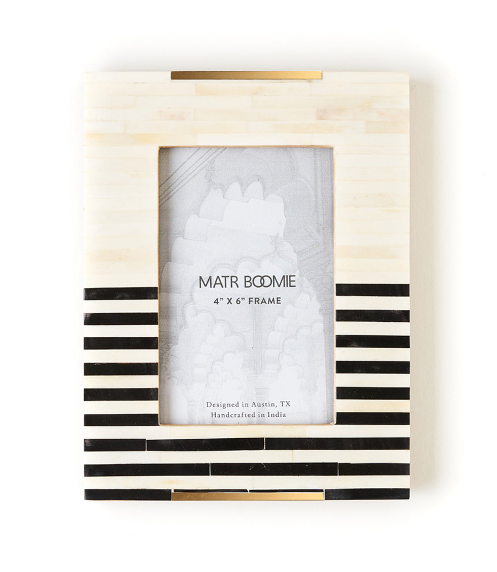 Mukhendu Stripe 4x6 Black & White Picture Frame - Handcrafted Bone - Osadia Concept Store