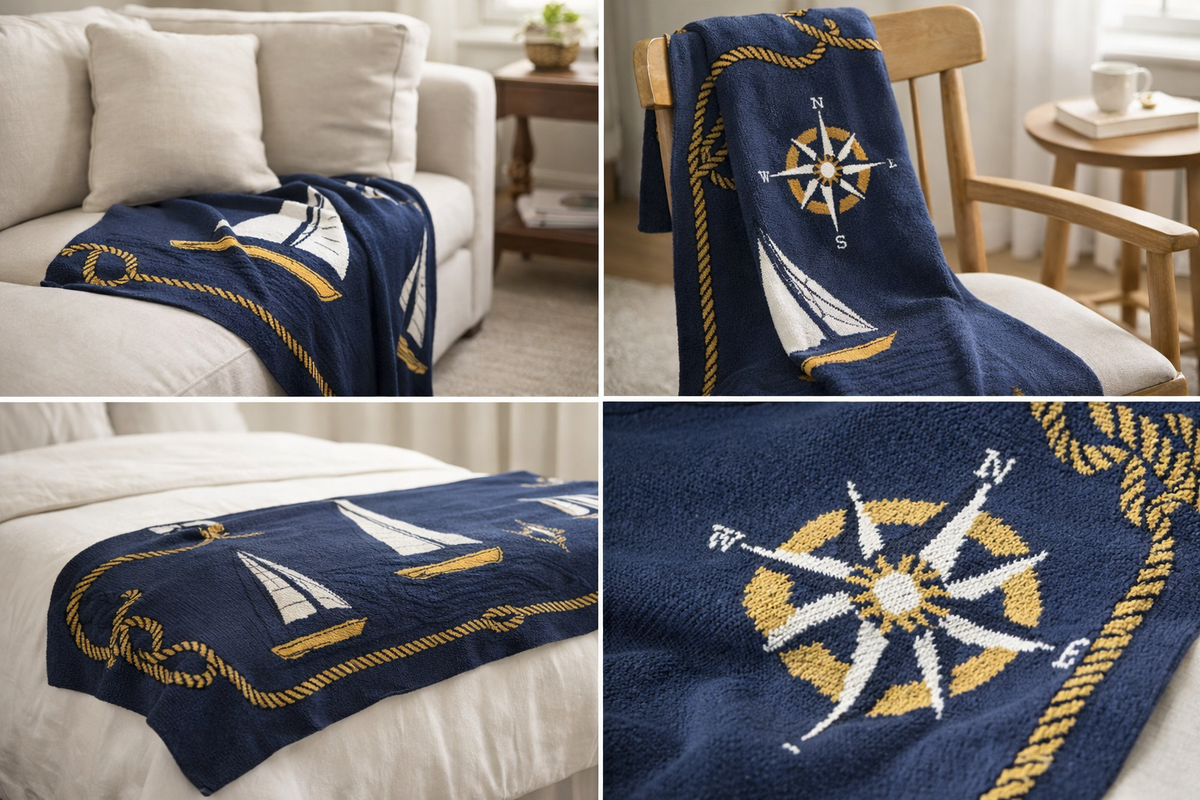 Nautical Sailboats - Cotton Sustainable Knit Throw Blanket