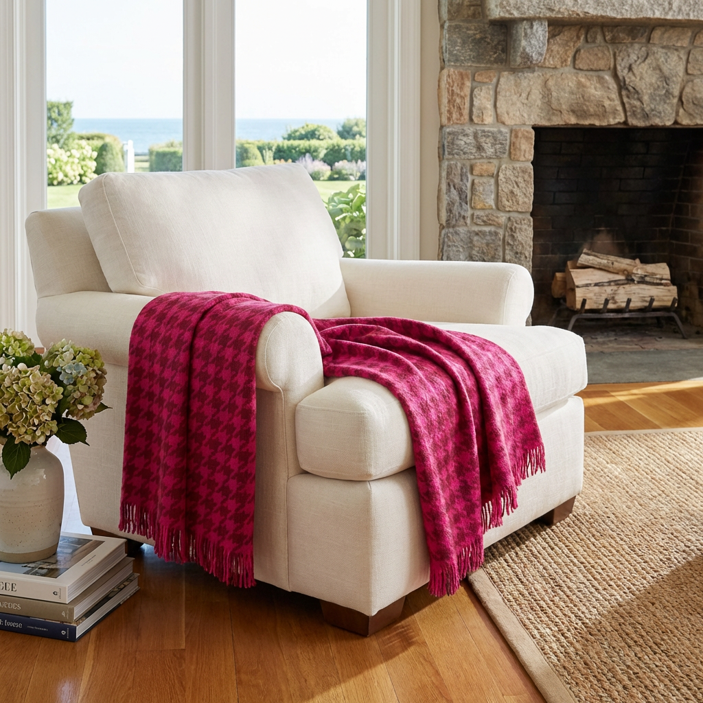 Southampton Home Naturally Weighted Houndstooth Throw ~Pink ~