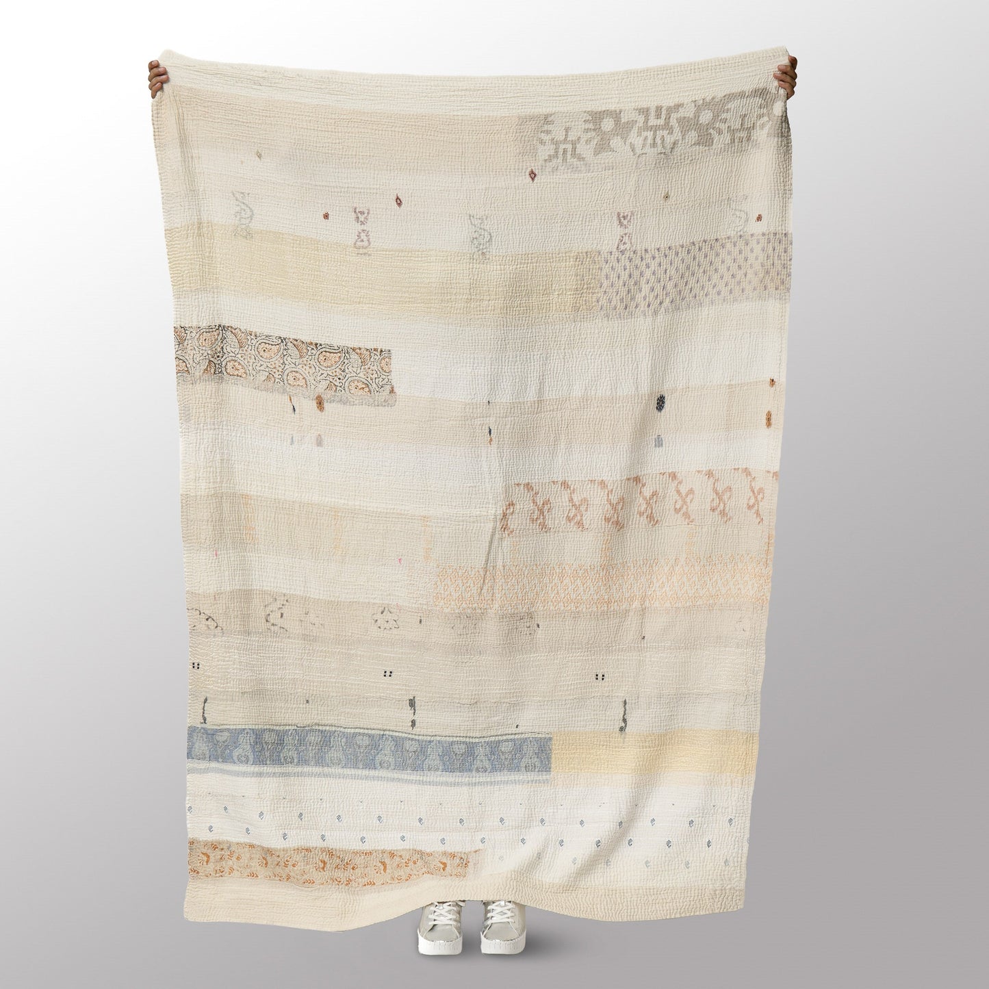 Jewels Stripe Fray Patch Kantha Throw