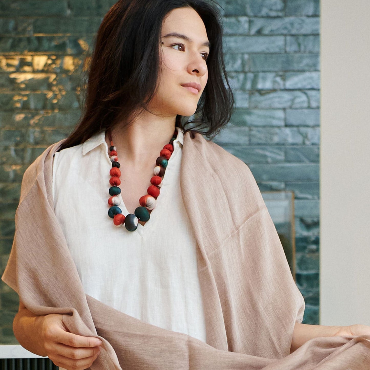 Jute Cream Hand Woven Soft Linen Silk Scarf
