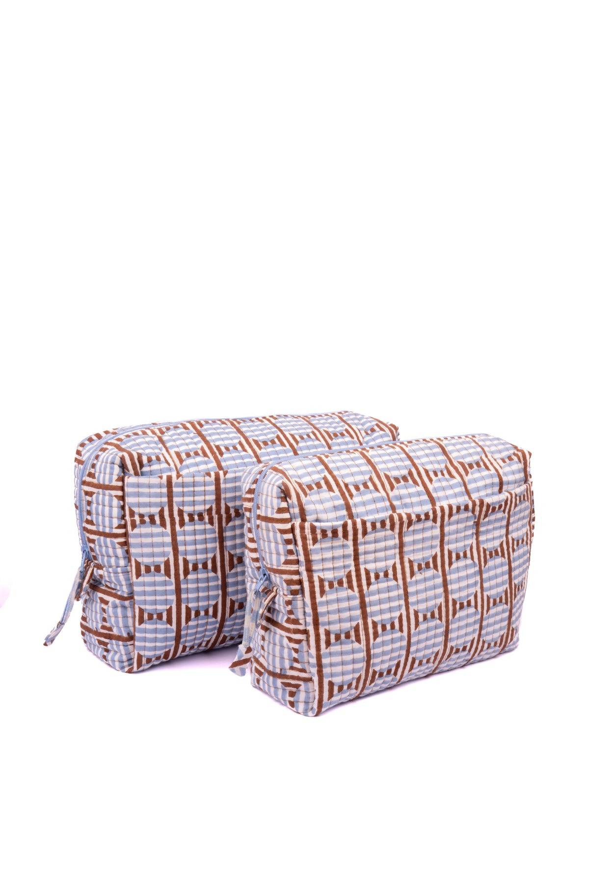 Striped Circles Blockprint Travel Pouch in Brown and Blue