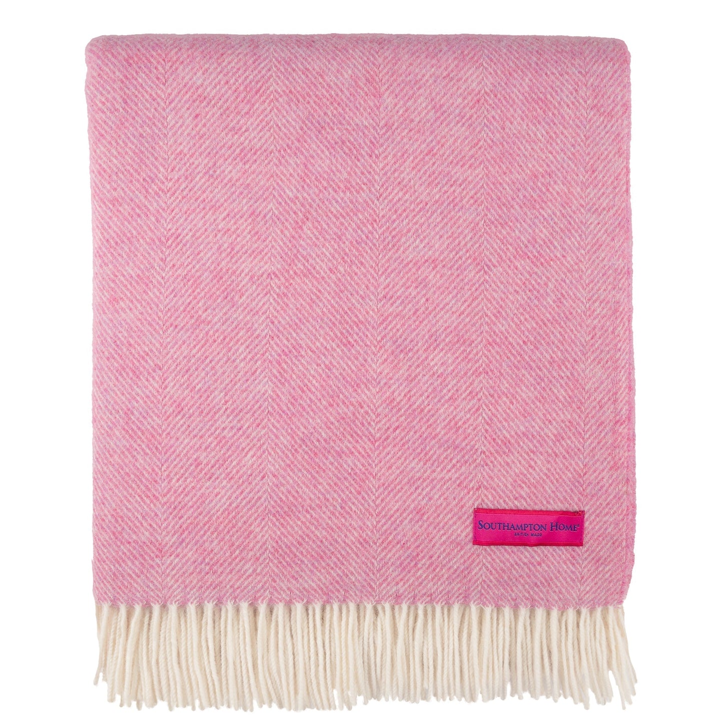 Southampton Home Shetland Lambswool Herringbone Throw – Light Pink | Woven in England