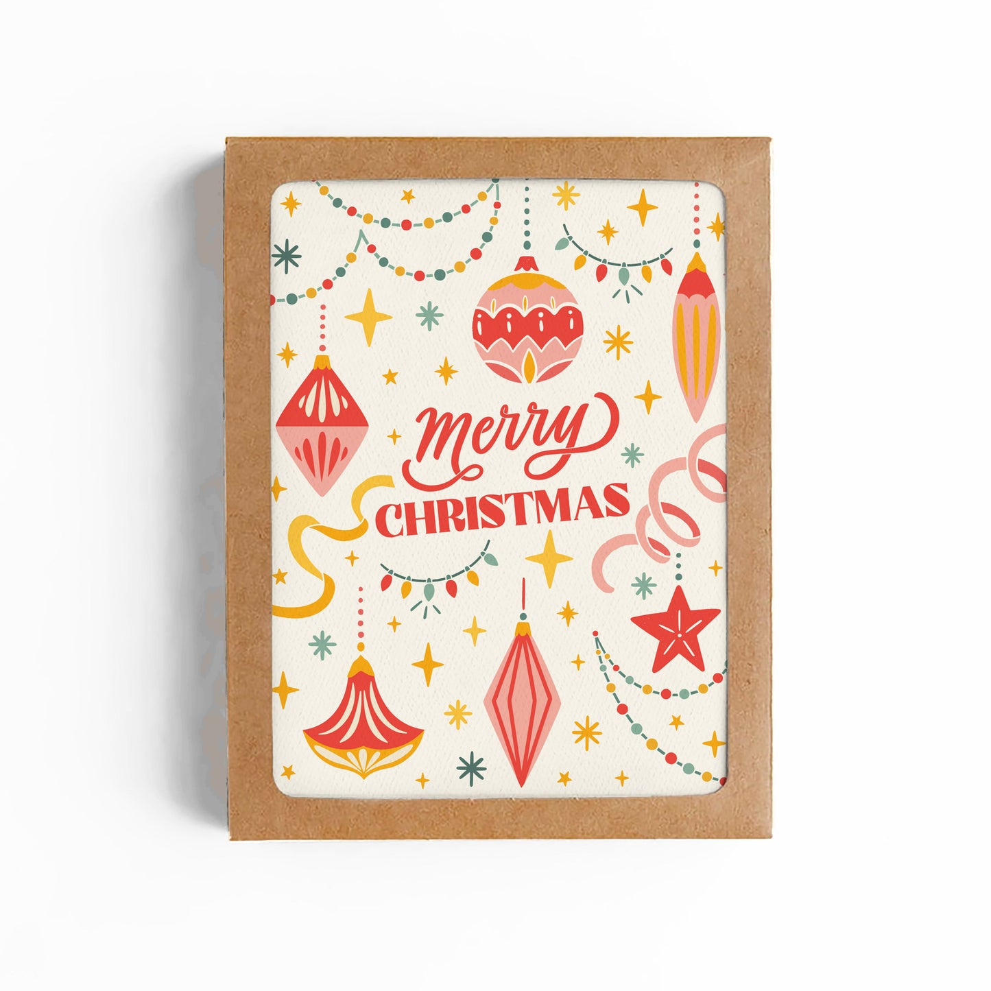 Merry Christmas Retro Ornaments Card-Boxed Set of 8 Cards
