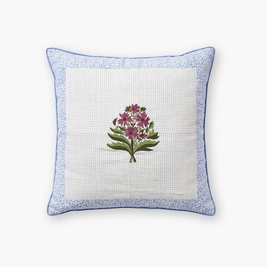 Rumi Floral Embroidered Linen Pillow Cover – Blue