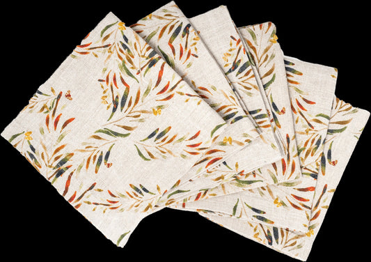 6 Organic Linen Napkins in Red Palm