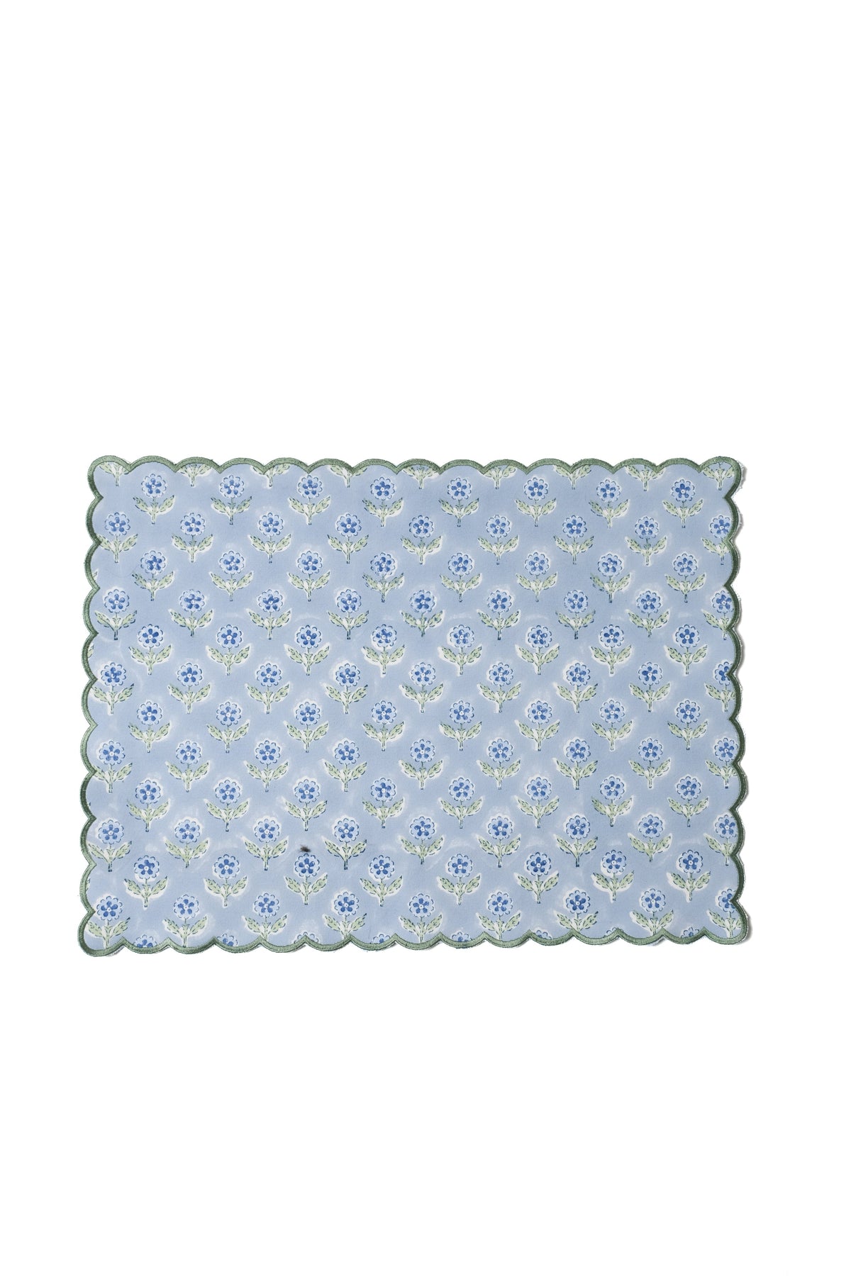 Mona Scallop Embroidered Blockprint Placemat in Blue, Set of 2